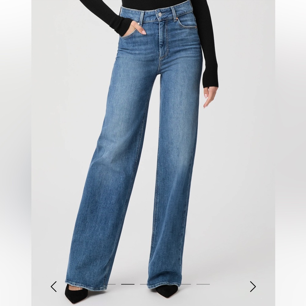 PAIGE Sasha High Rise Wide Leg Jeans in Medium Blue Wash - Picture 2 of 11